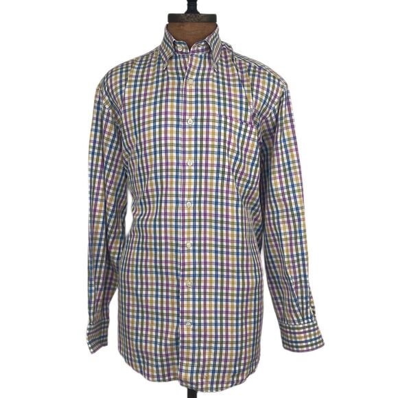 Peter Millar Button Front Shirt Multicolor Check Plaid Mens 2XL - Picture 1 of 5